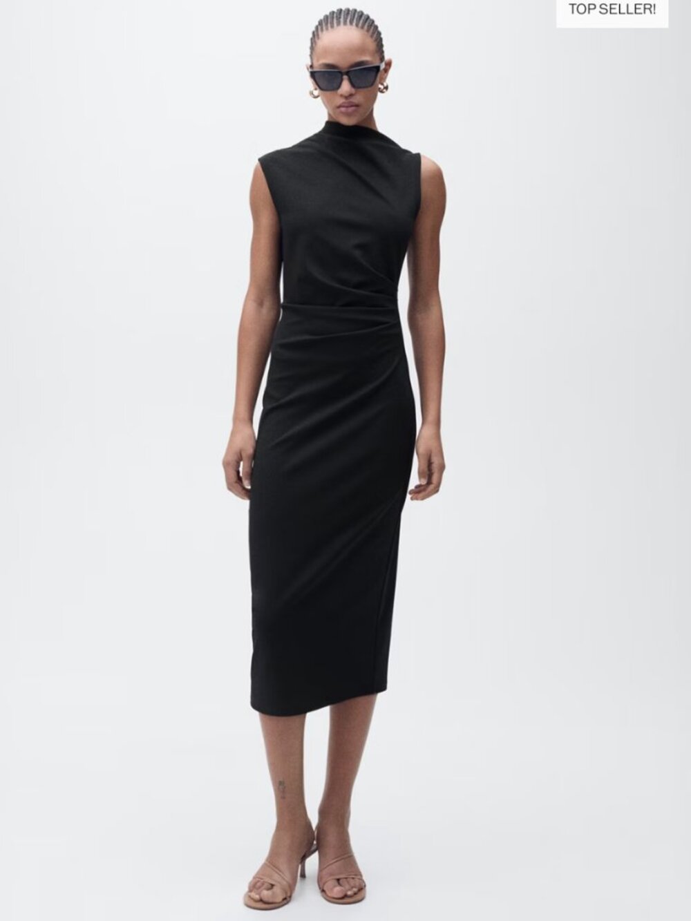 NWT black Mango draped midi dress